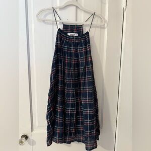 Vernacular Flowy Navy Plaid dress with pockets